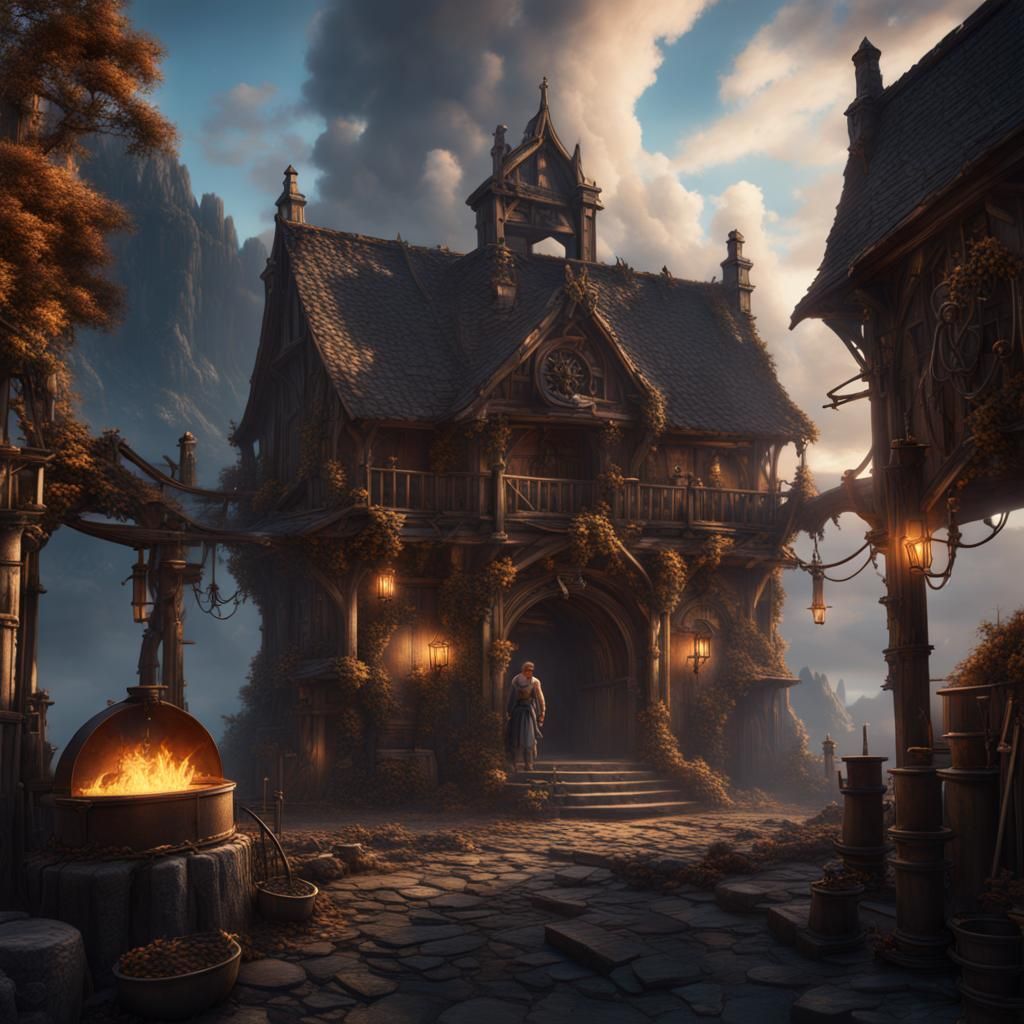 Celestial Blacksmith Forging Metal in Heaven