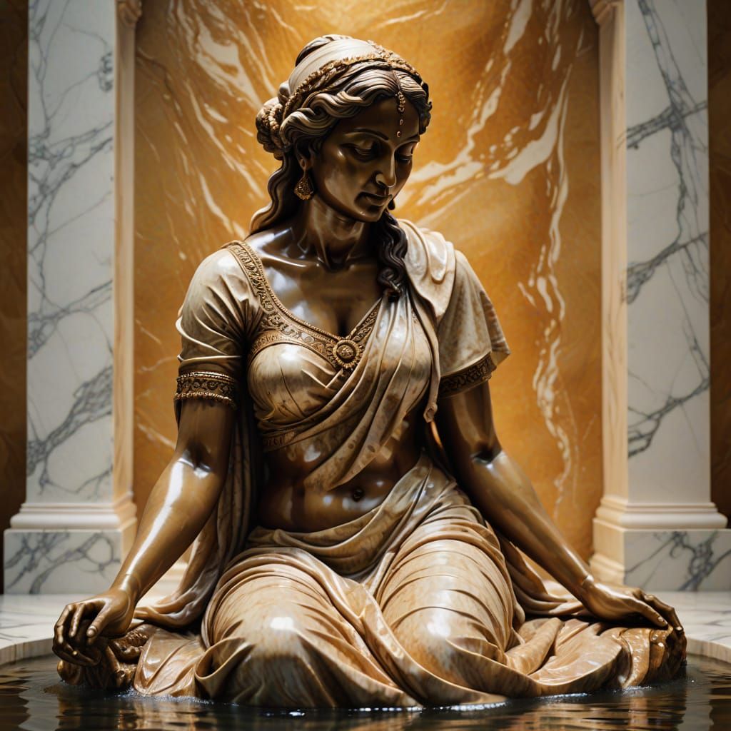 Baroque Marble Sculpture of Bathing Woman