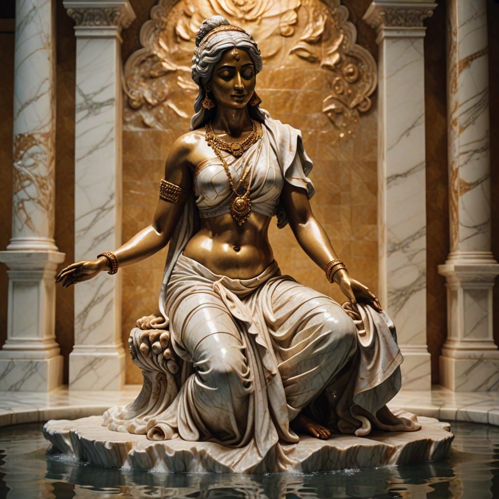 Marble Sculpture of Indian Woman in Baroque Style