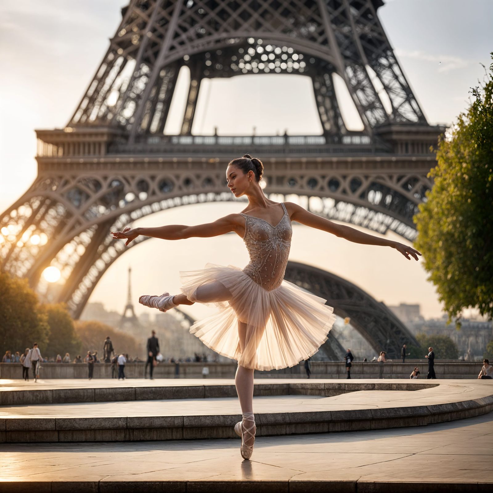 Ballerina Dancing Before a Sparkling Eiffel Tower