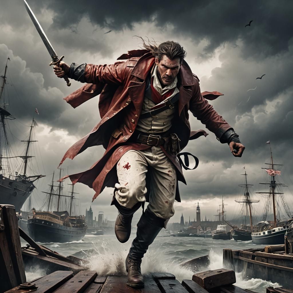 Smuggler Captain Ready to Pounce, Detailed Matte Painting