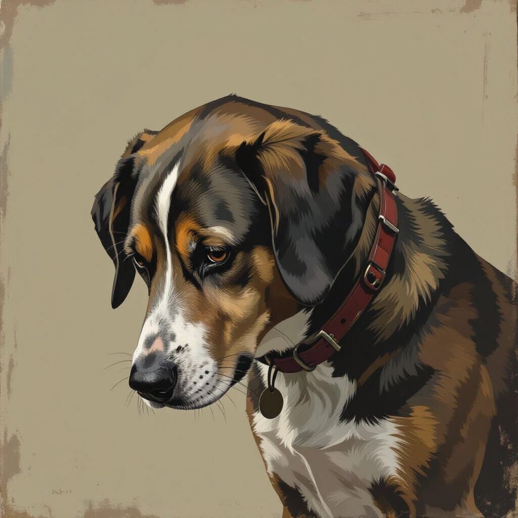 Melancholic Dog in Rothko, Rockwell, and Potter Style