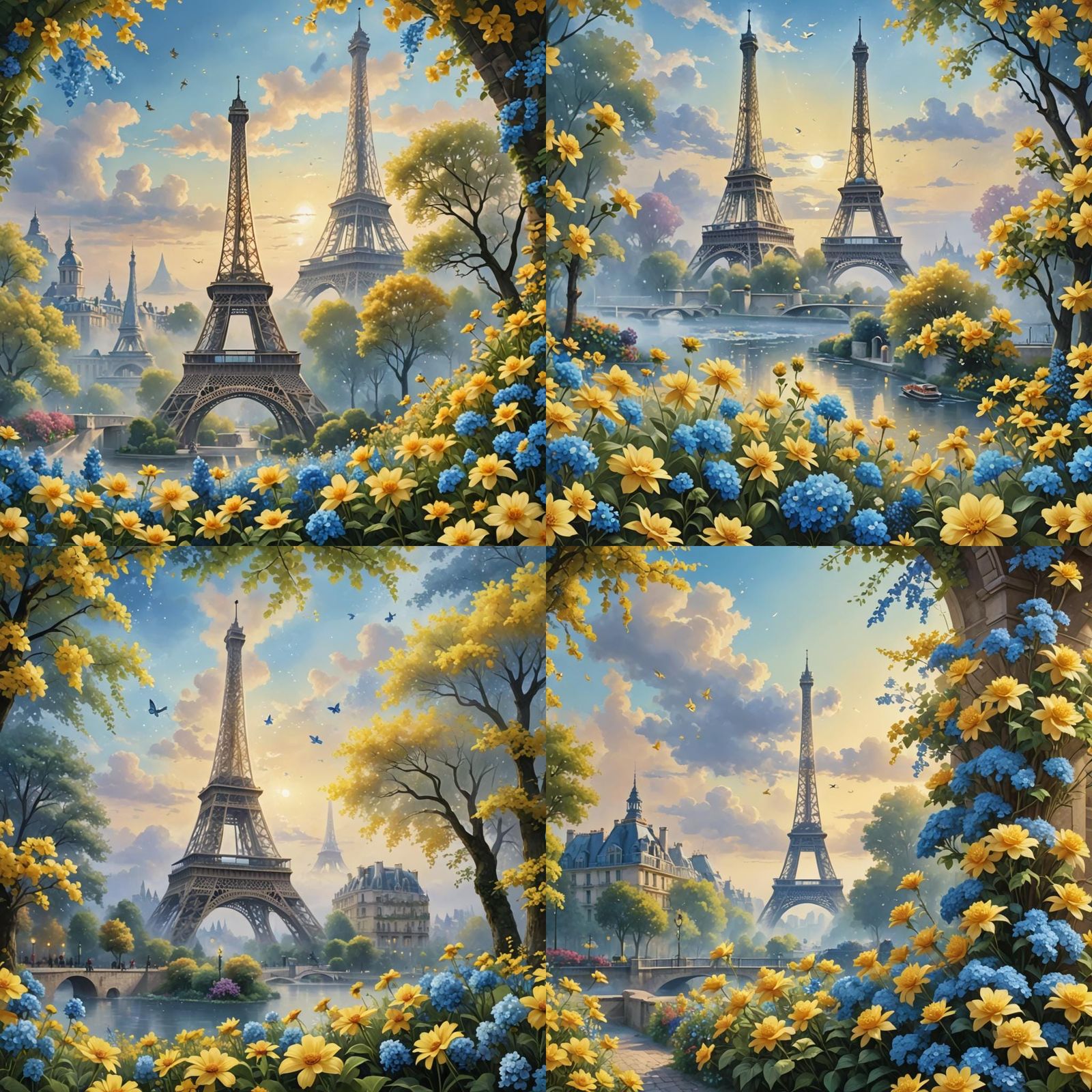 Paris Summer Scene Clipart with Eiffel Tower