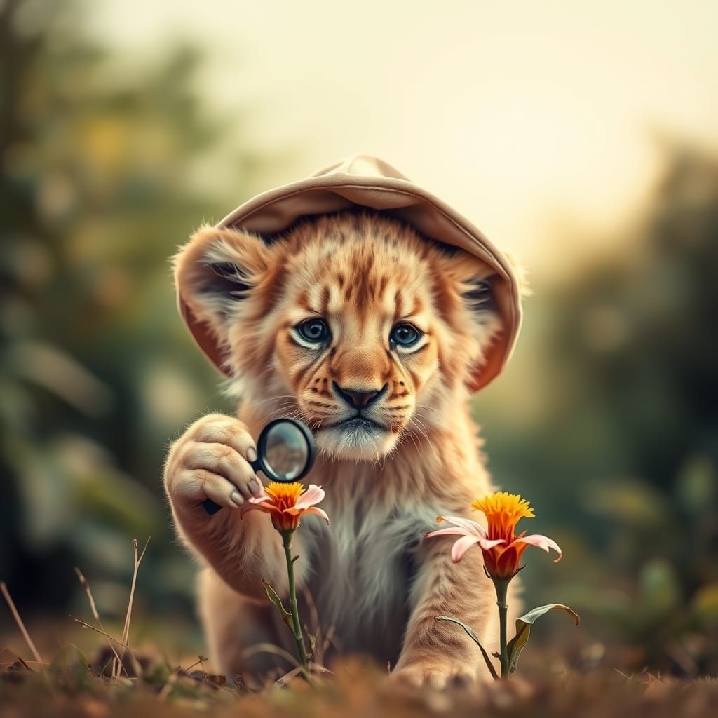 Lion Cub Explorer in Jungle Clearing Photograph