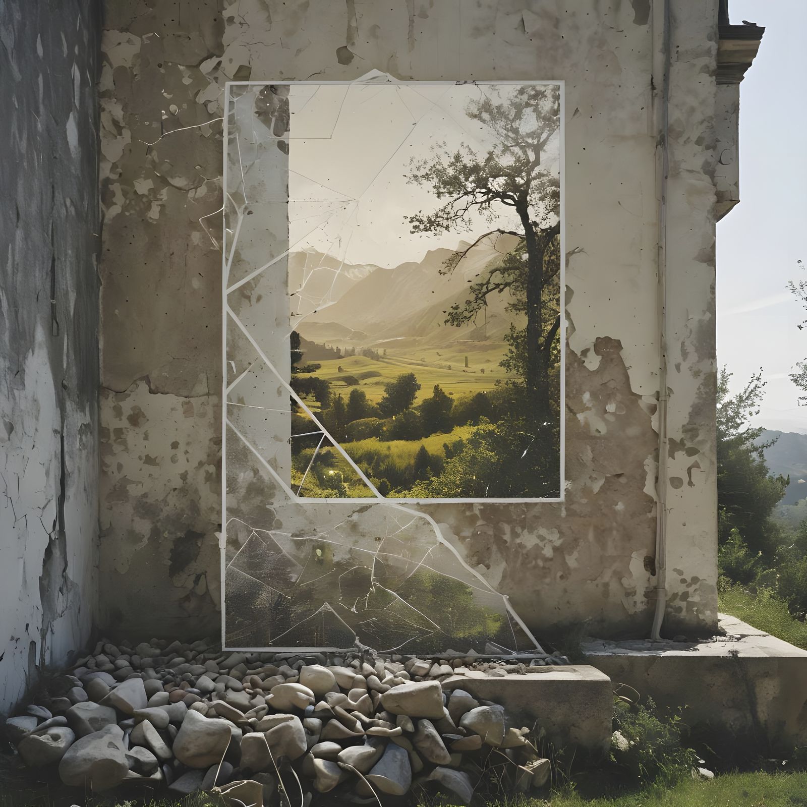 Distressed Wall Art in Fragmented Landscape