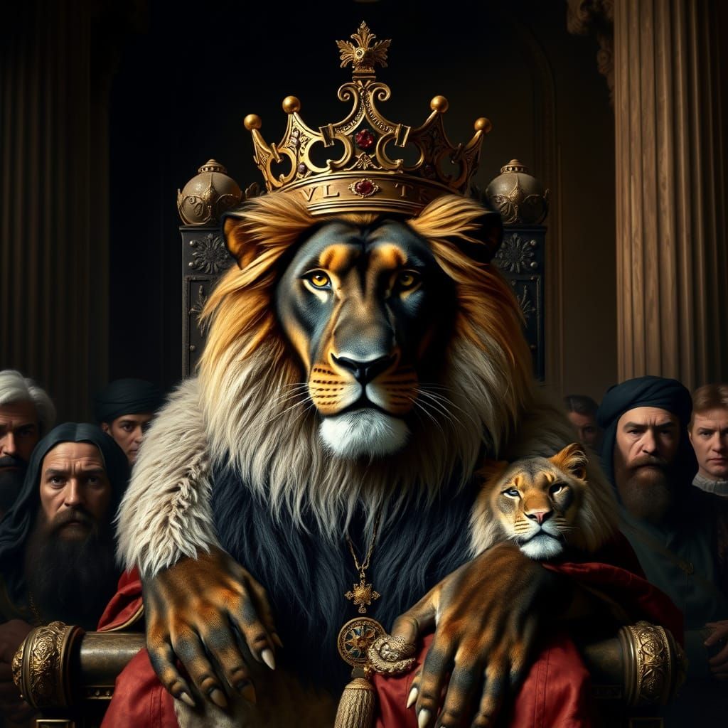 Regal Ebony Lion King in Rembrandt Style