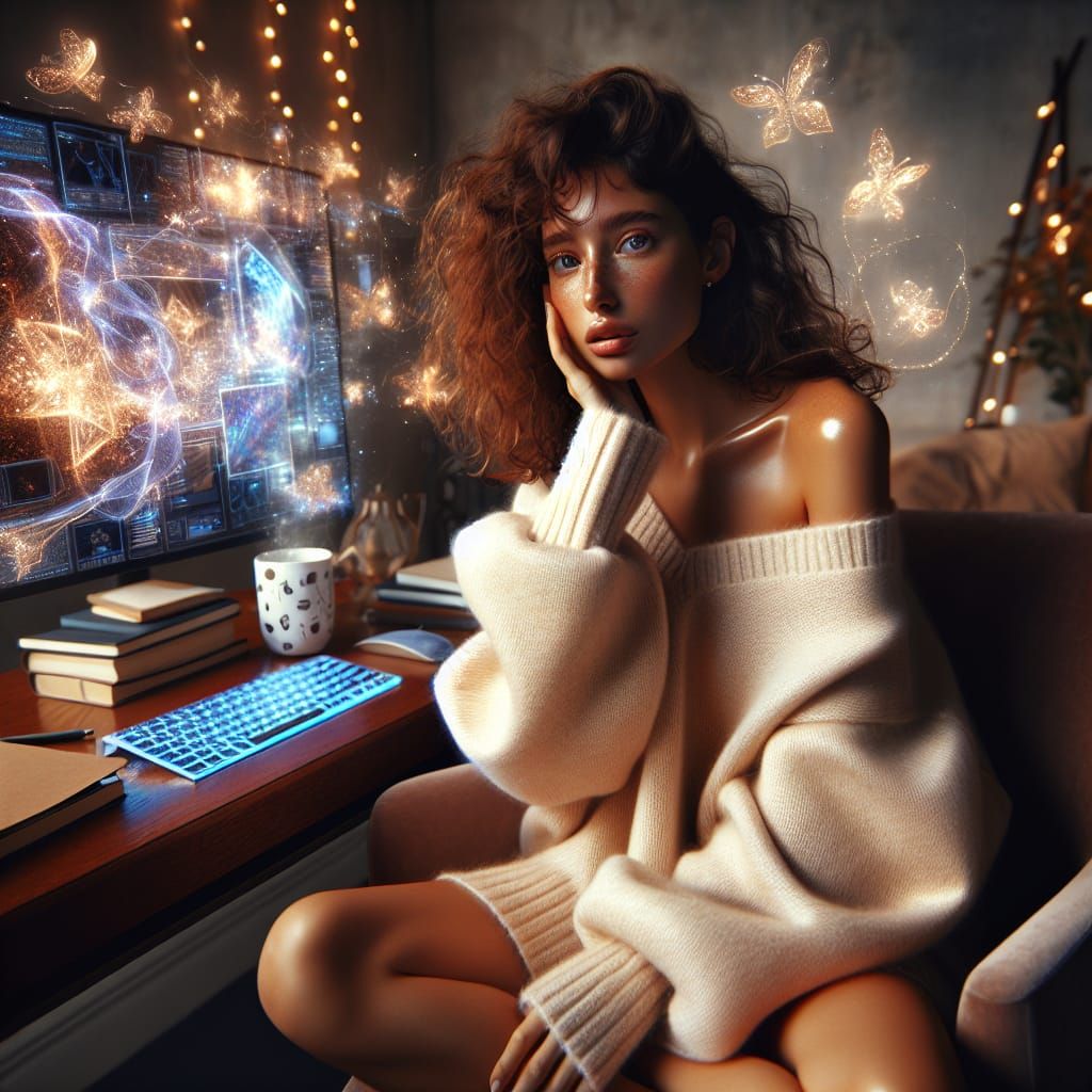 Stunning Digital Portrait of a Young Woman in a Cozy Modern ...