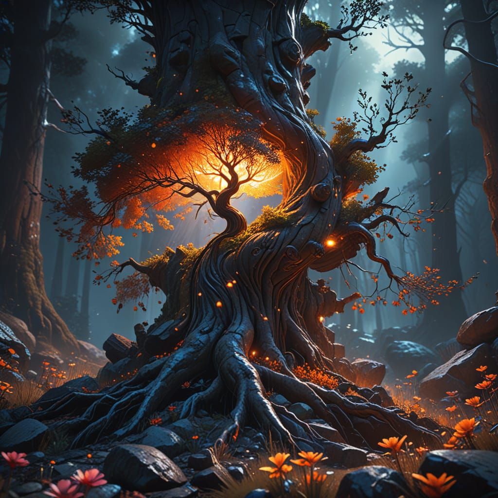 Mystical Popart Tree in Enchanted Forest