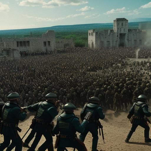 Dramatic Battle of the Alamo: Cinematic Film Still