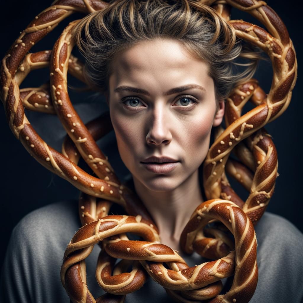 Pretzel Hair Woman: Hyperrealistic HDR Portrait
