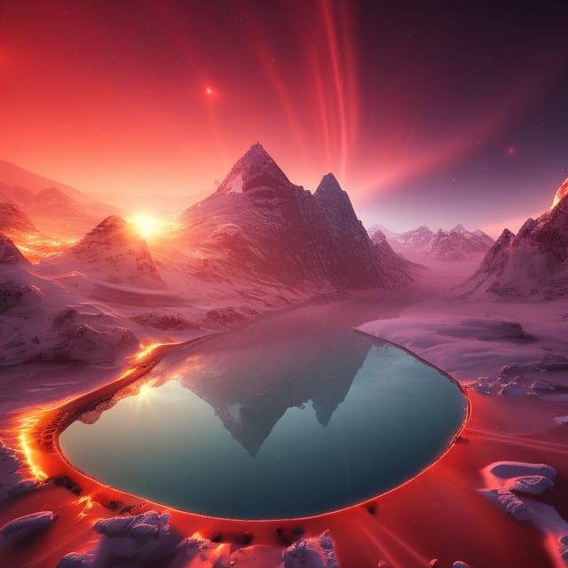 Icy Exoplanet with Red Sun and Auroras