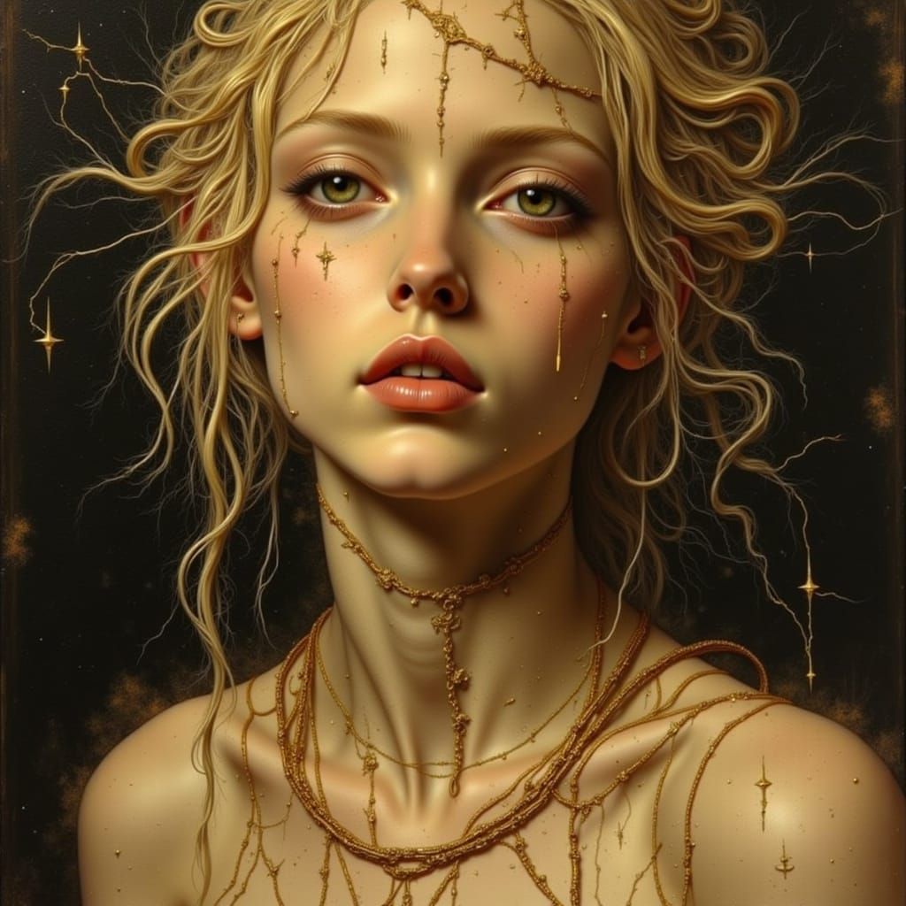 Portrait of a Blond Woman with Gold Cross Necklace
