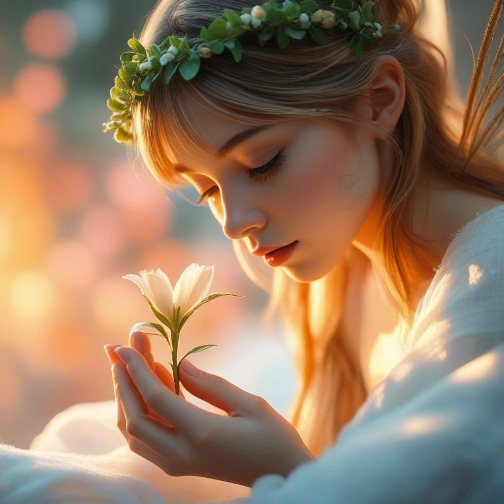 Woman in Whimsical Watercolor Style with Soft Pastel Hues