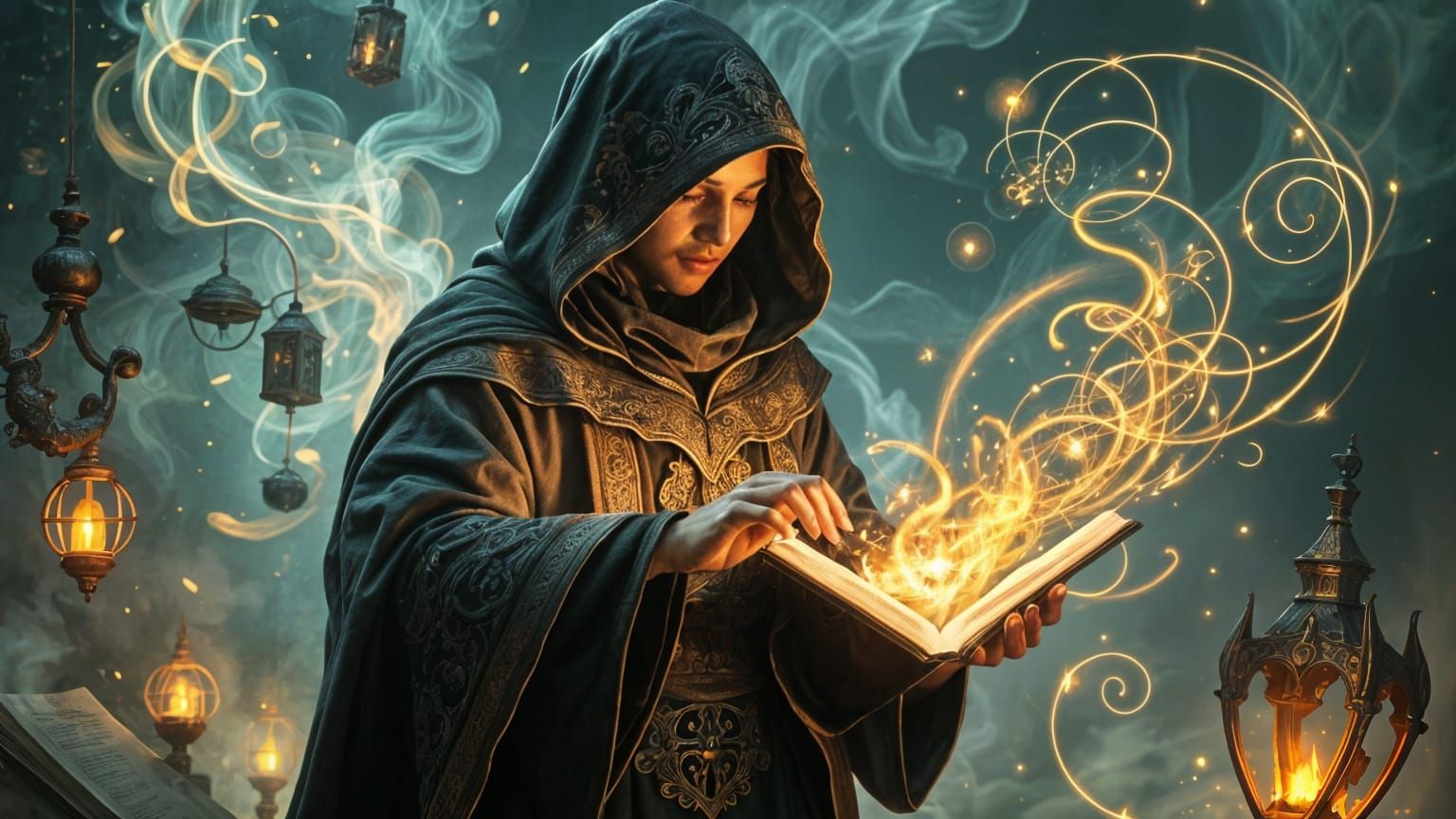 Mysterious Mage Casting Powerful Spell