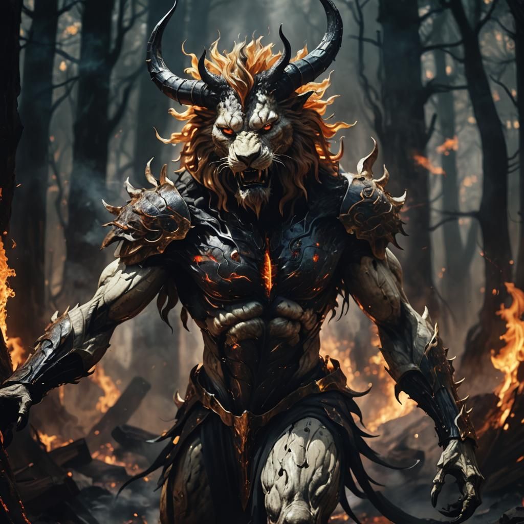 Winged Fire Demon in Surreal Sci-Fi Landscape