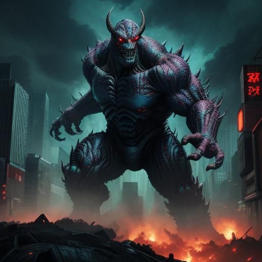 Kaiju Alien Monster Rampage in Sci-Fi Horror Style