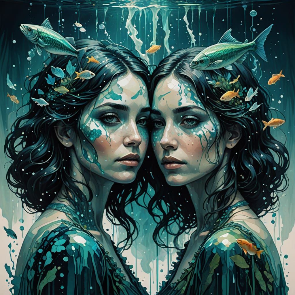 Ethereal Pisces Zodiac Sign in Celestial Waterscape