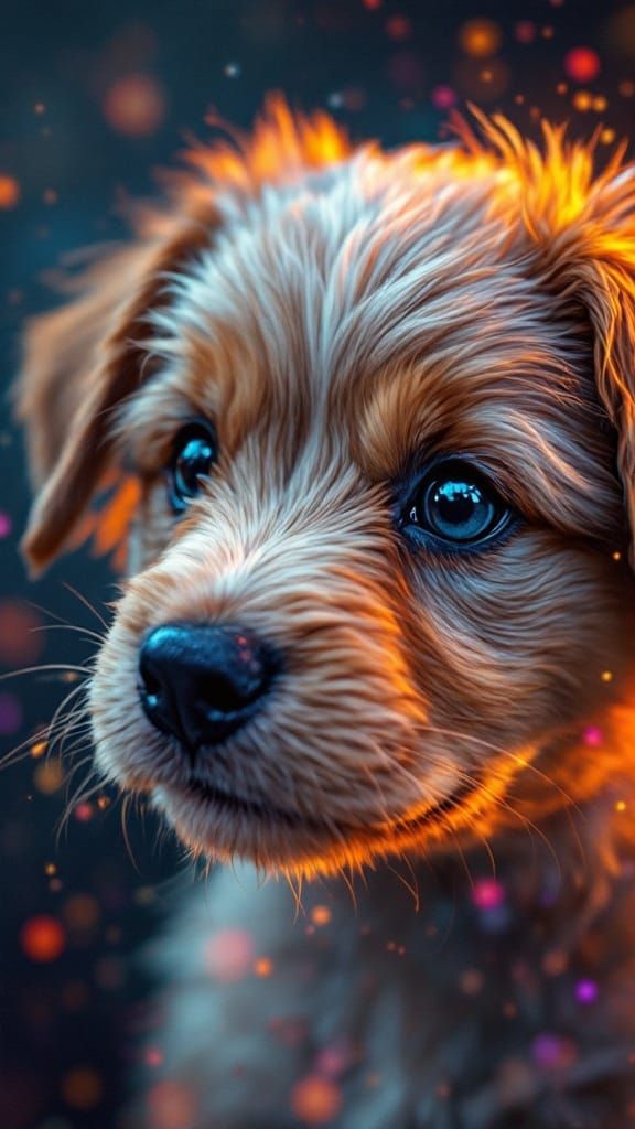 Vibrant Puppy Portrait in Hyperrealistic Style