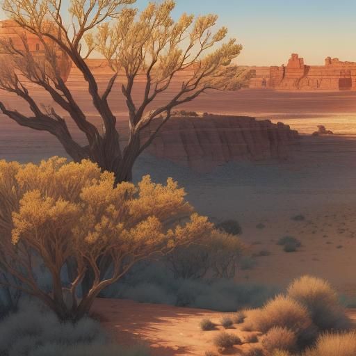 Man and Petrified Tree in Desert Landscape Art