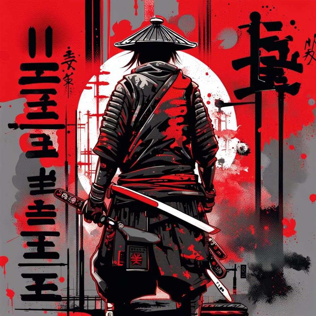 Cyberpunk Samurai in Dystopian City: Digital Art
