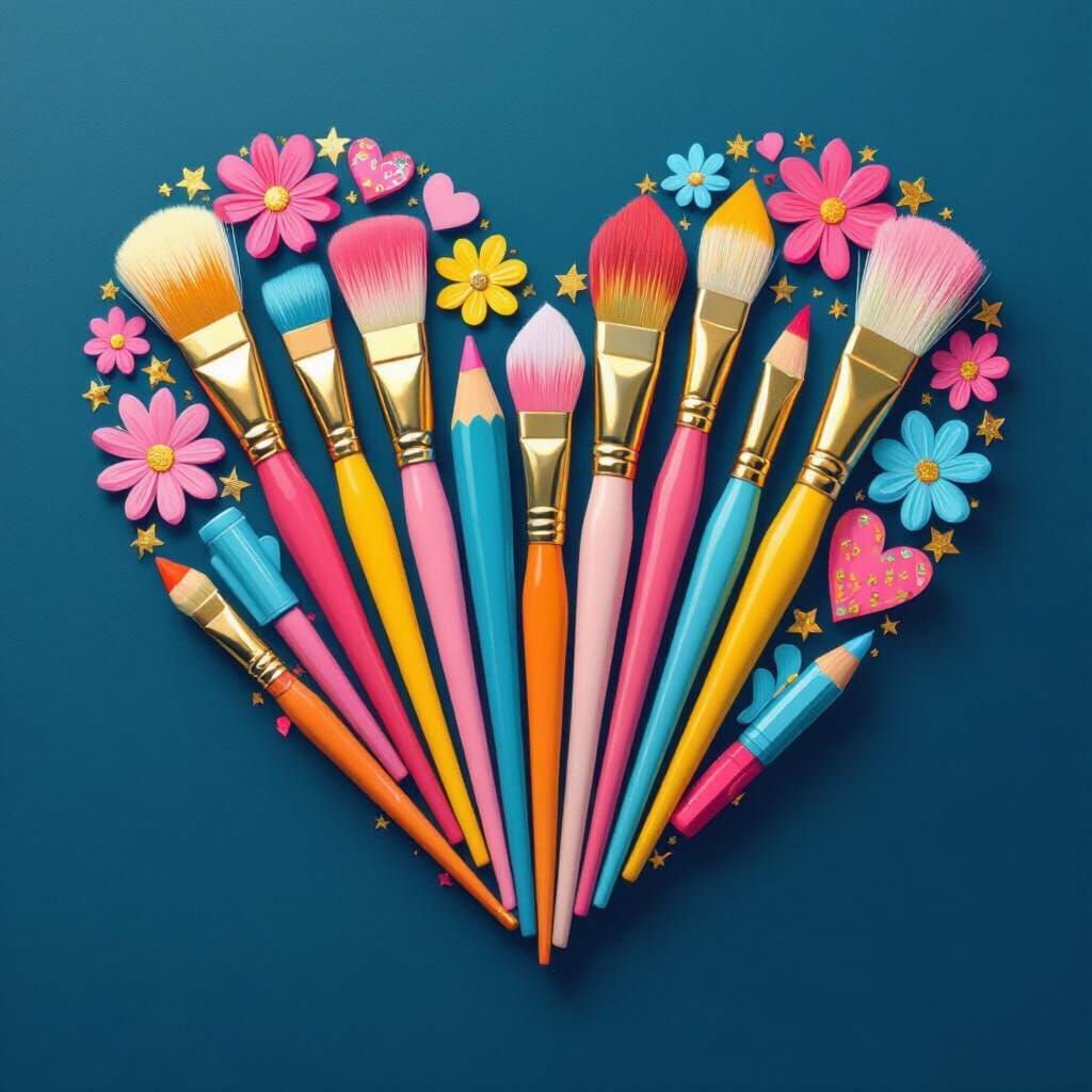 Colorful Art Supplies Heart in Whimsical Style