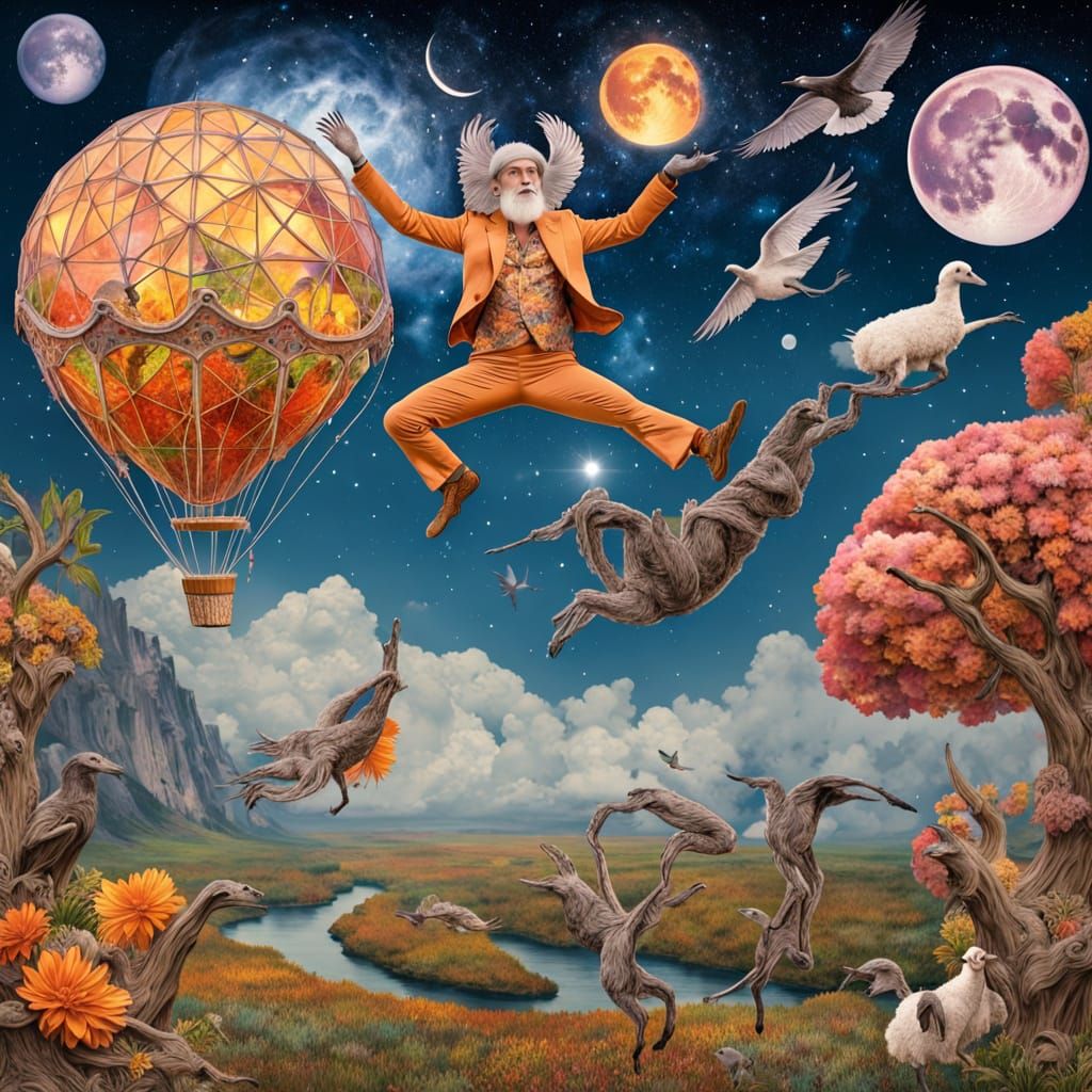 Surreal Tea Party on Floating Island, Ethereal Illustration