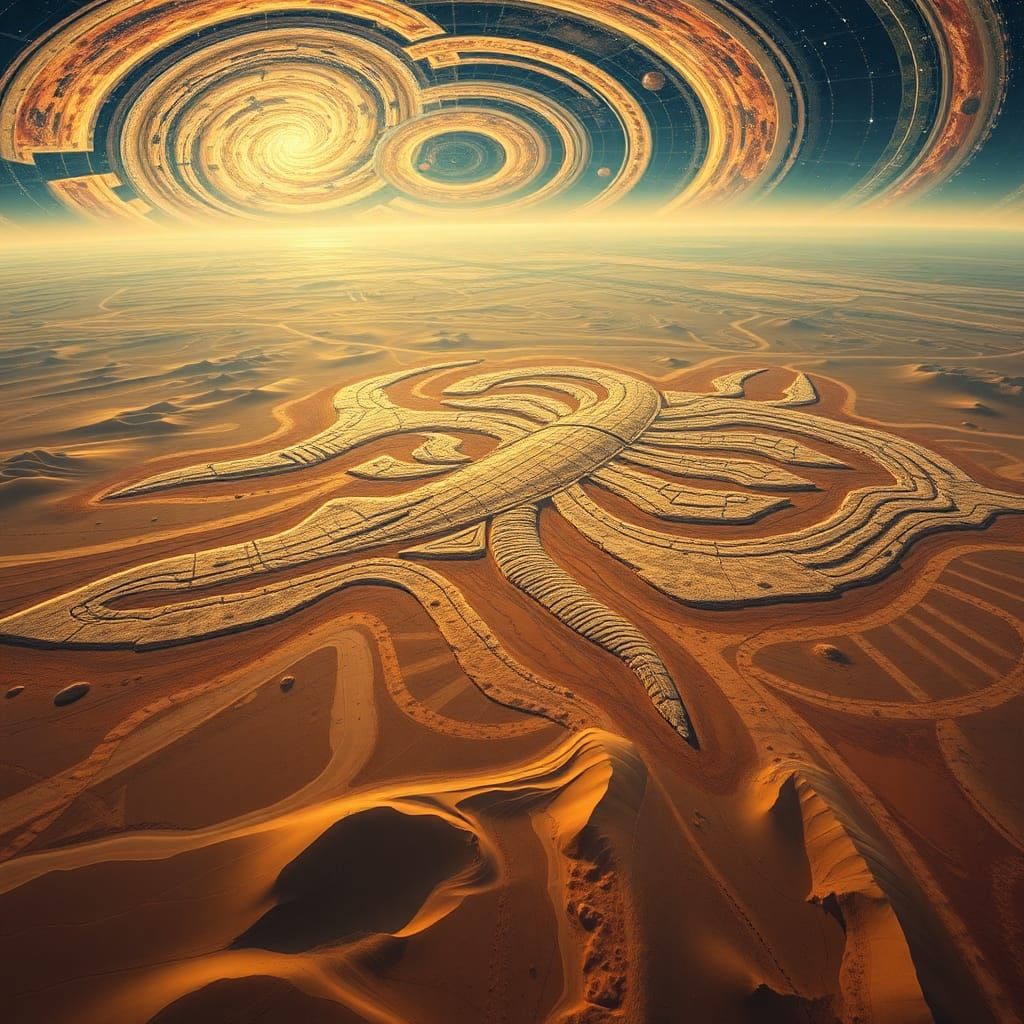 Cosmic Geoglyph of Mystical Creature in Surreal Style