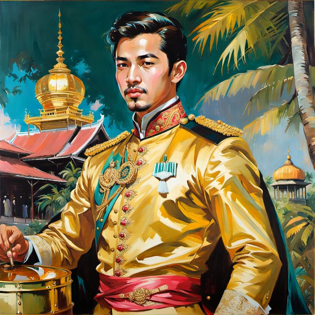 Brunei Prince with Golden Oil Barrel, Rococo Portrait