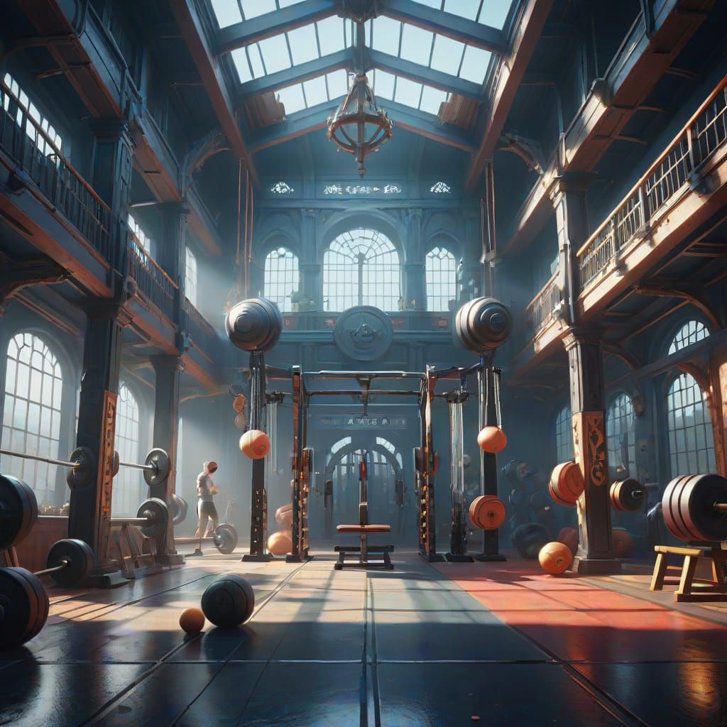 Fantastical Gym Day Matte Painting in Deep Colors
