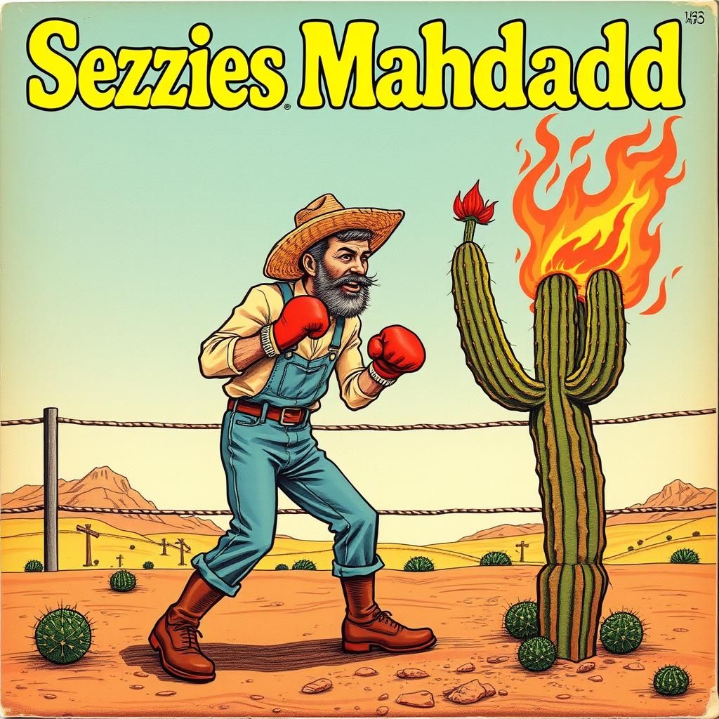 1970s Album Cover: Farmer vs Fiery Cactus