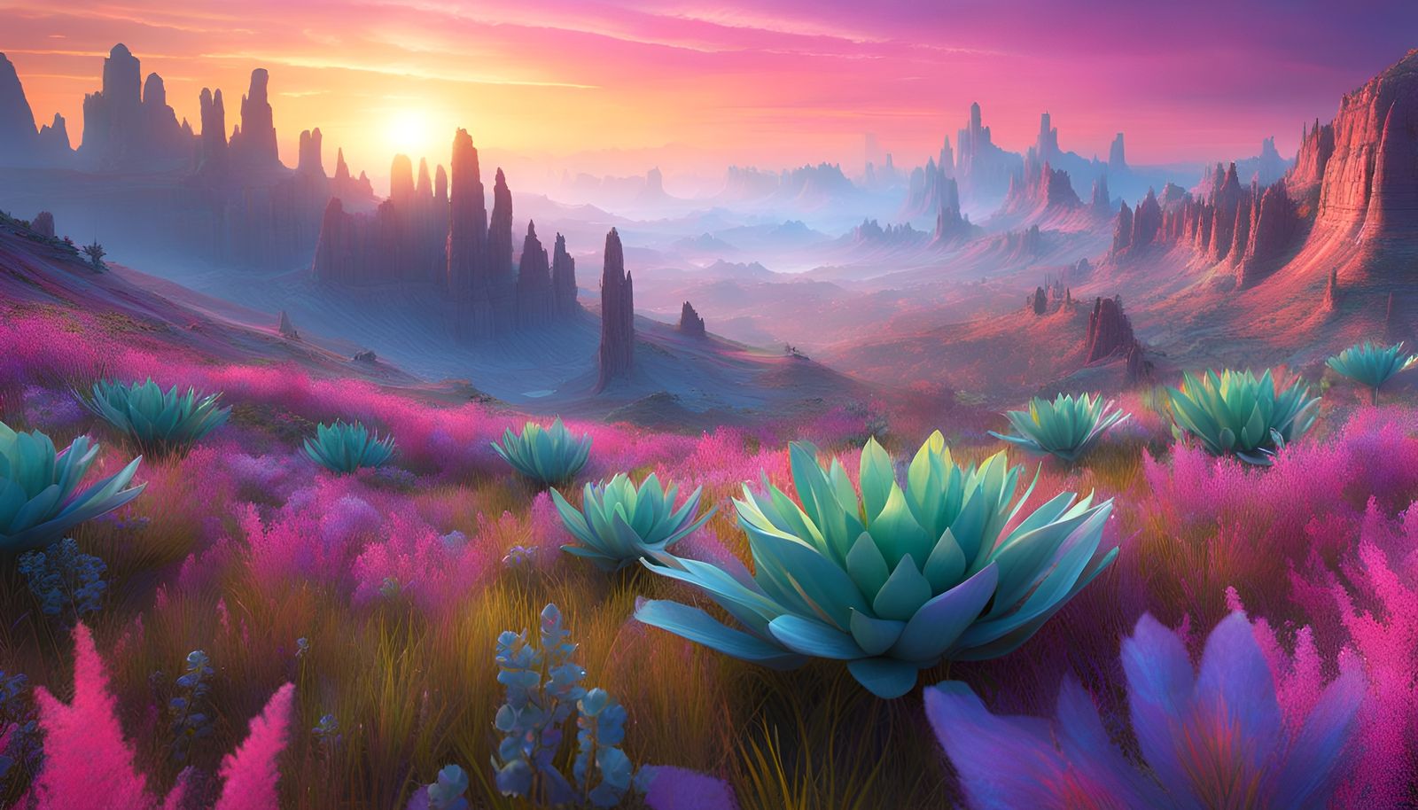 Futuristic Biopunk Landscape with Geometric Design