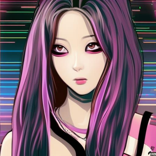 Anime Portrait in Synthwave Neon Retro Style