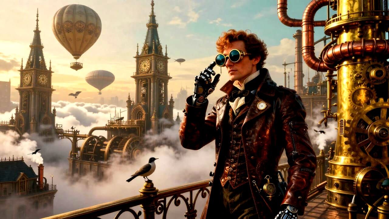 Victorian Steampunk Metropolis at Dawn