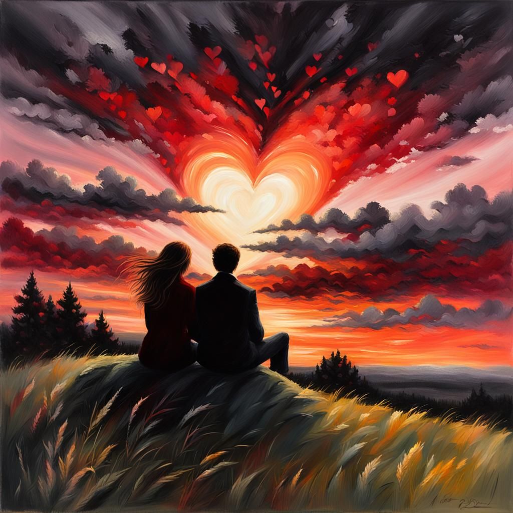 Romantic Couple at Sunset in Impressionist Style