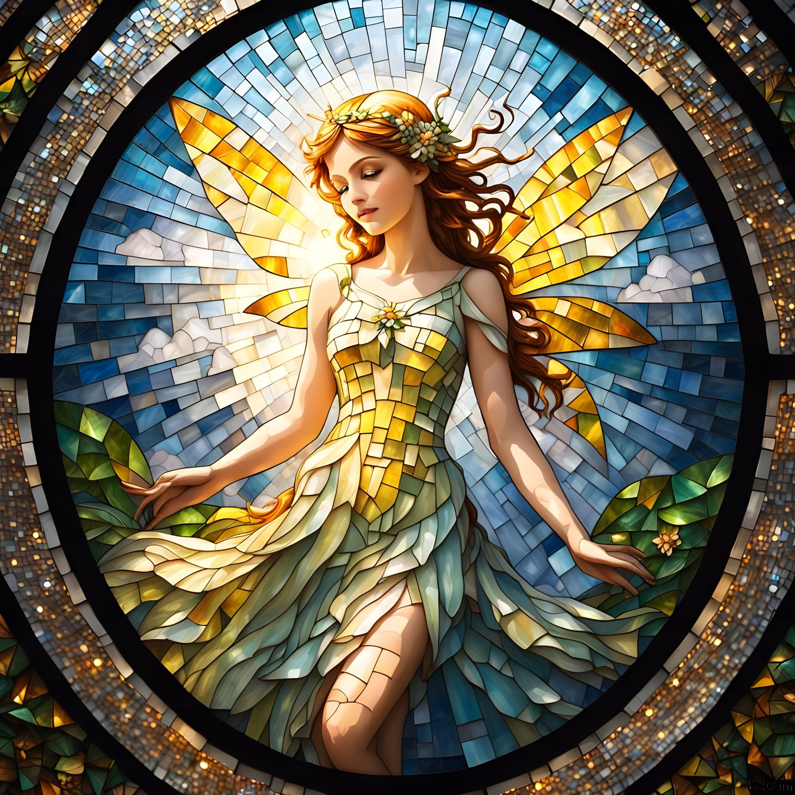 Stained Glass Fairy in Heavenly Sunshine