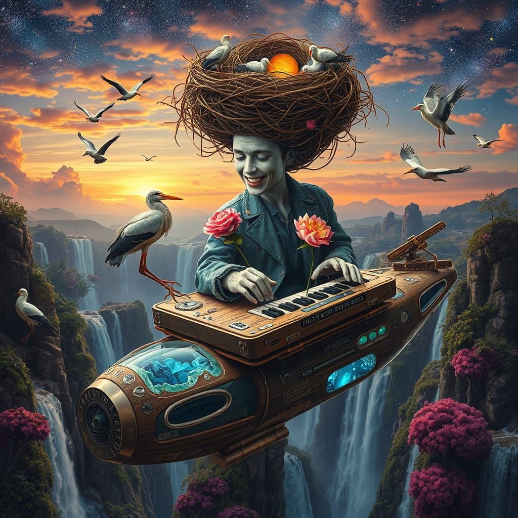 Ethereal Prince Composing Poems in a Sunset Galaxy