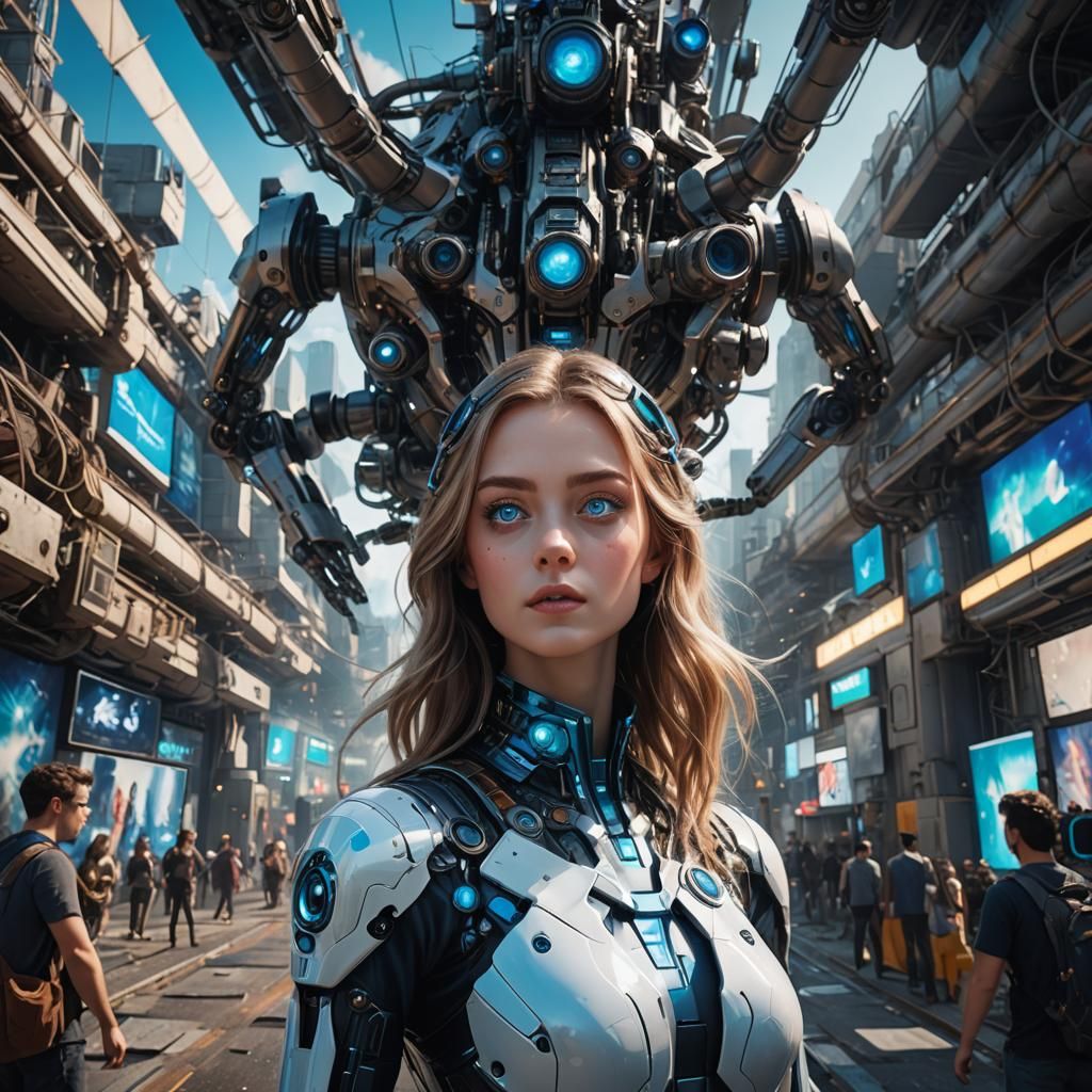 Futuristic Model Surrounded by Photographers