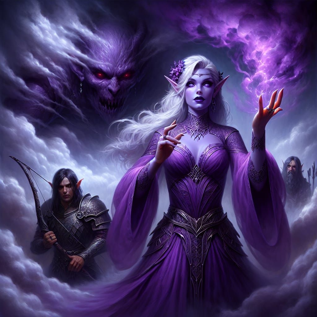 Drow Sorceress Casts Darkness Spell in Photorealistic Painti...