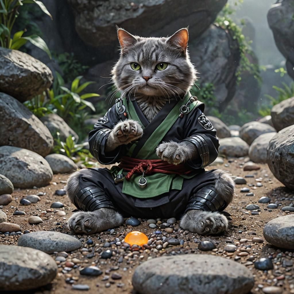 Meditating Feline Ninja Master