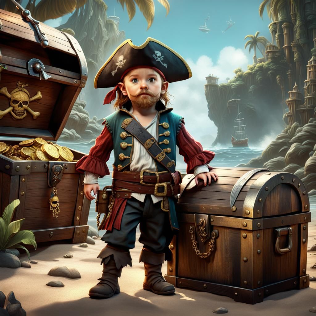 Toddler Pirate with Treasure Chest: Fantasy Concept Art