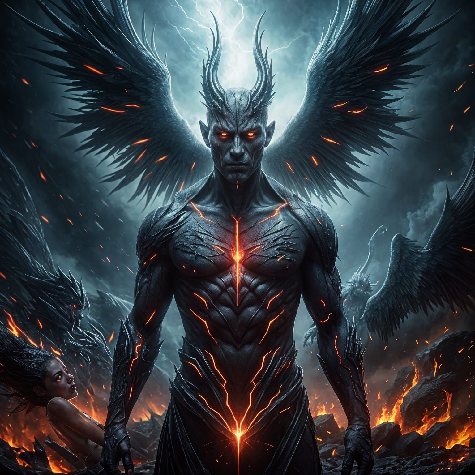 Ethereal Battle Between Light and Darkness in Cyberpunk-Insp...