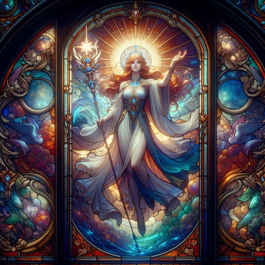 Fantasy Holy Figure Stained Glass Window