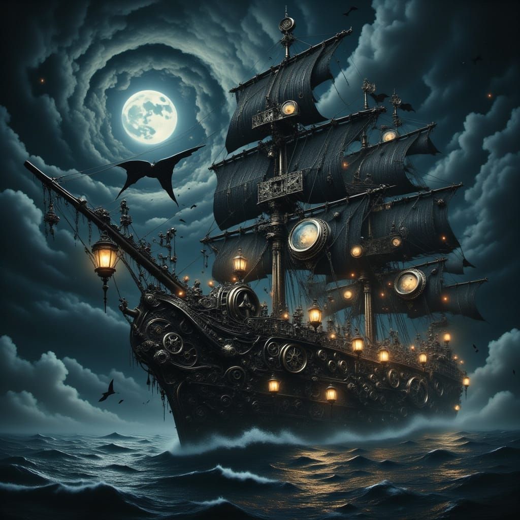 Steampunk Pirate Ghost Ship with Gear Sails