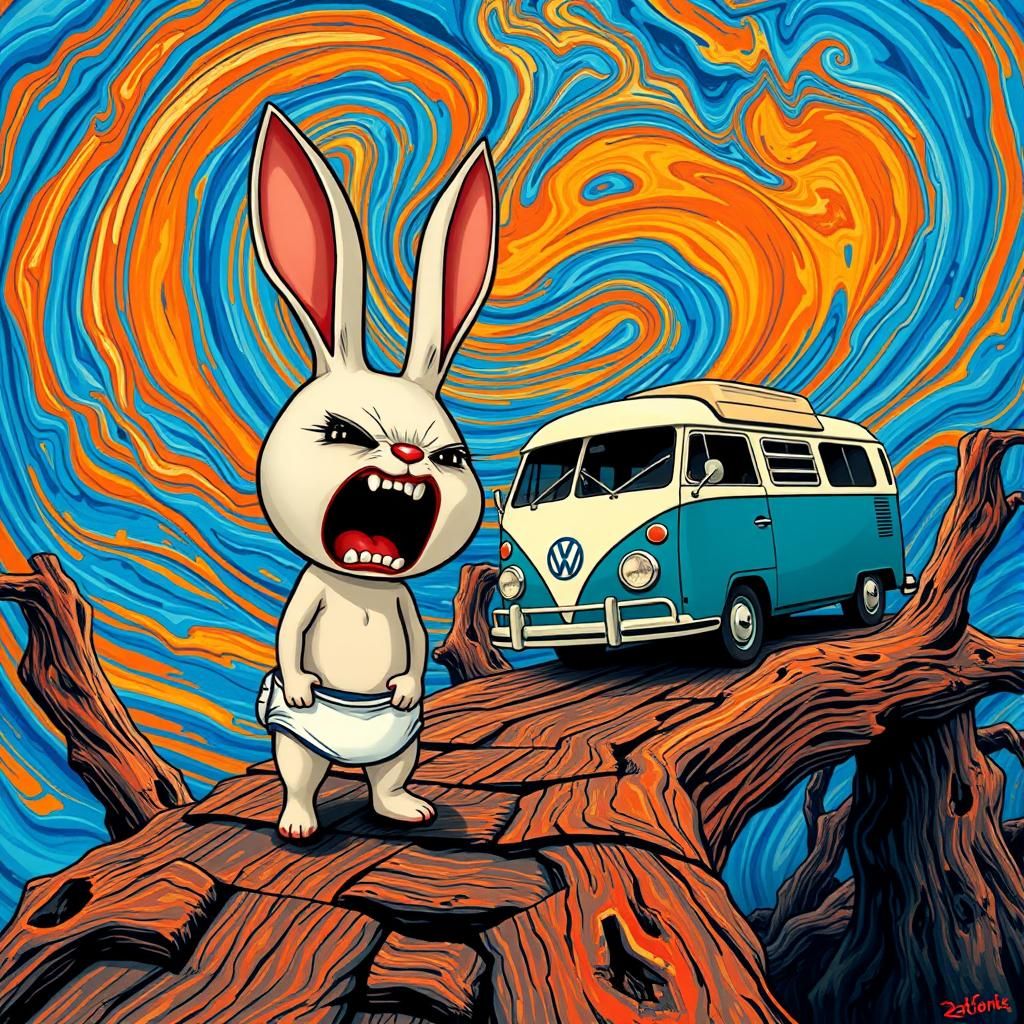 Chibi Bunny's Silent Scream: Maximalist Art