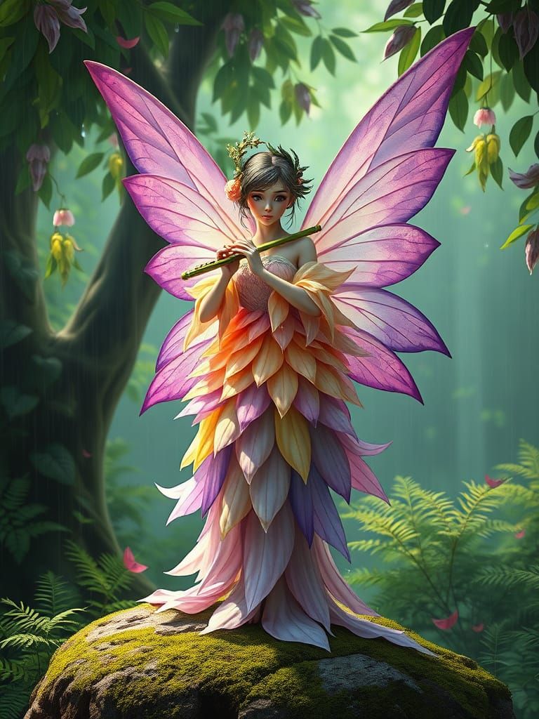 Enchanted Oil Painting of a Fairy Girl in Lavender and Yello...