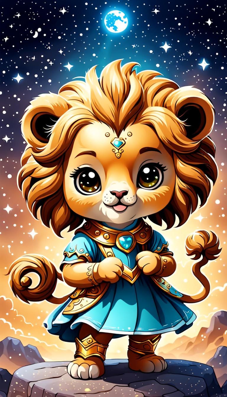 Cute Kawaii Cartoon Leo Zodiac Sign