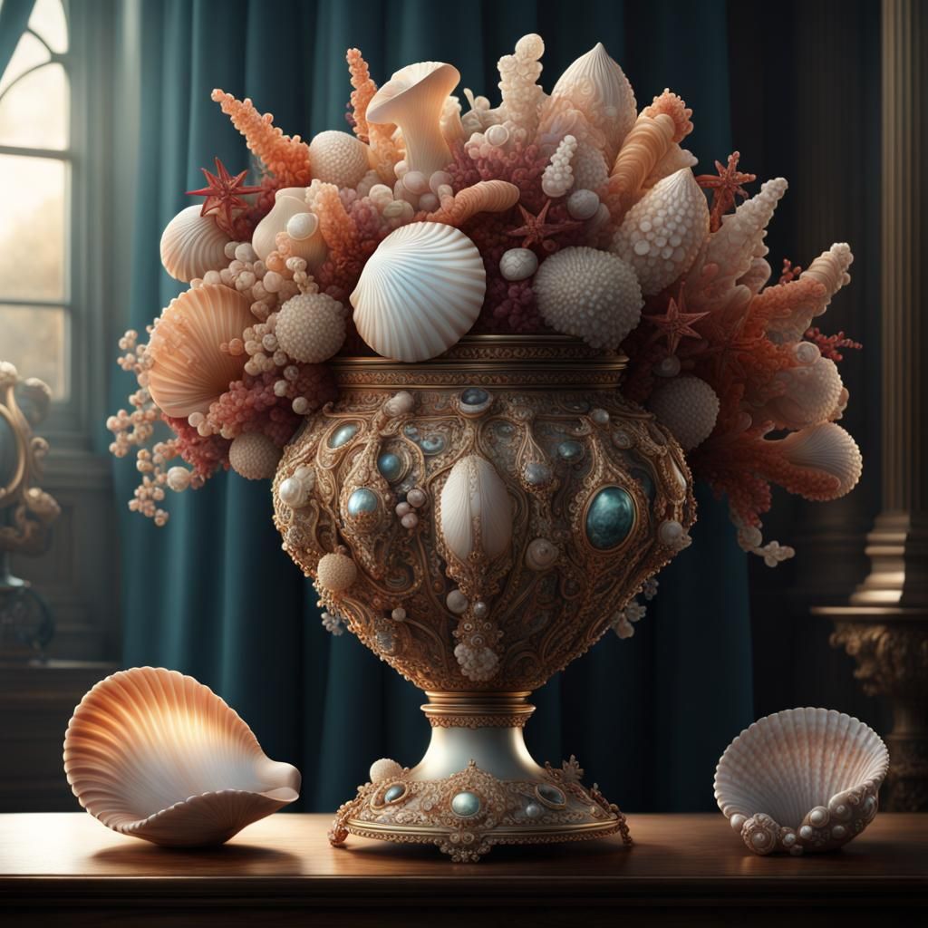 Jeweled Seashell Vase: Digital Matte Painting