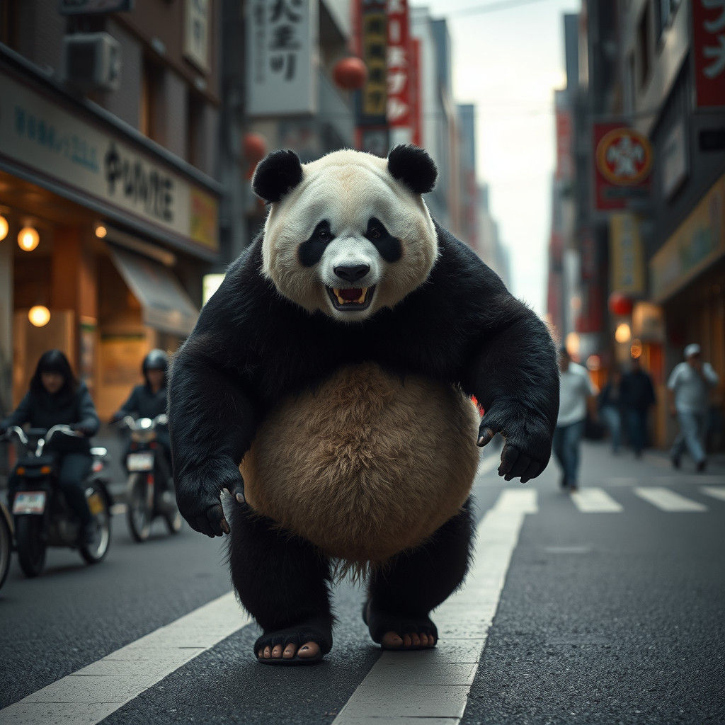 Sumo Panda Lost in Tokyo Streets