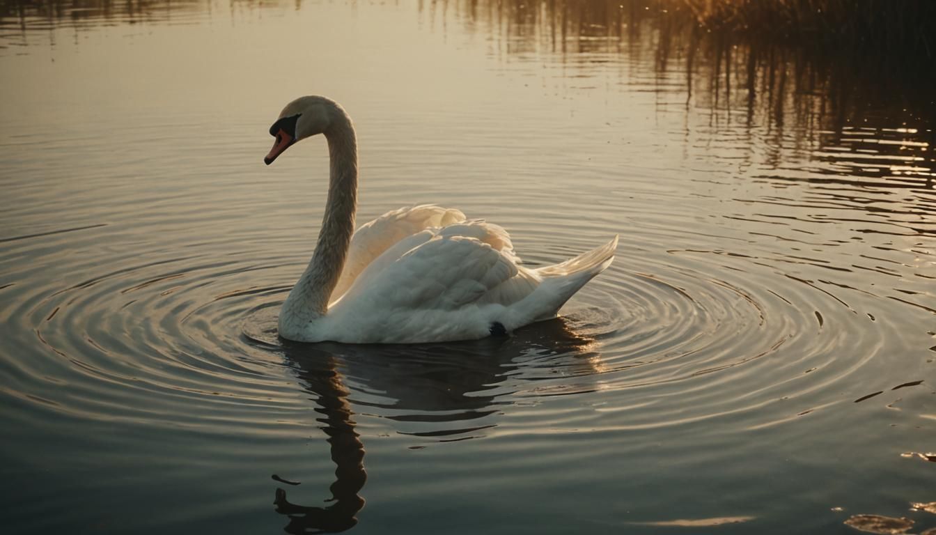 Swan on Lake: Cinematic Film Still