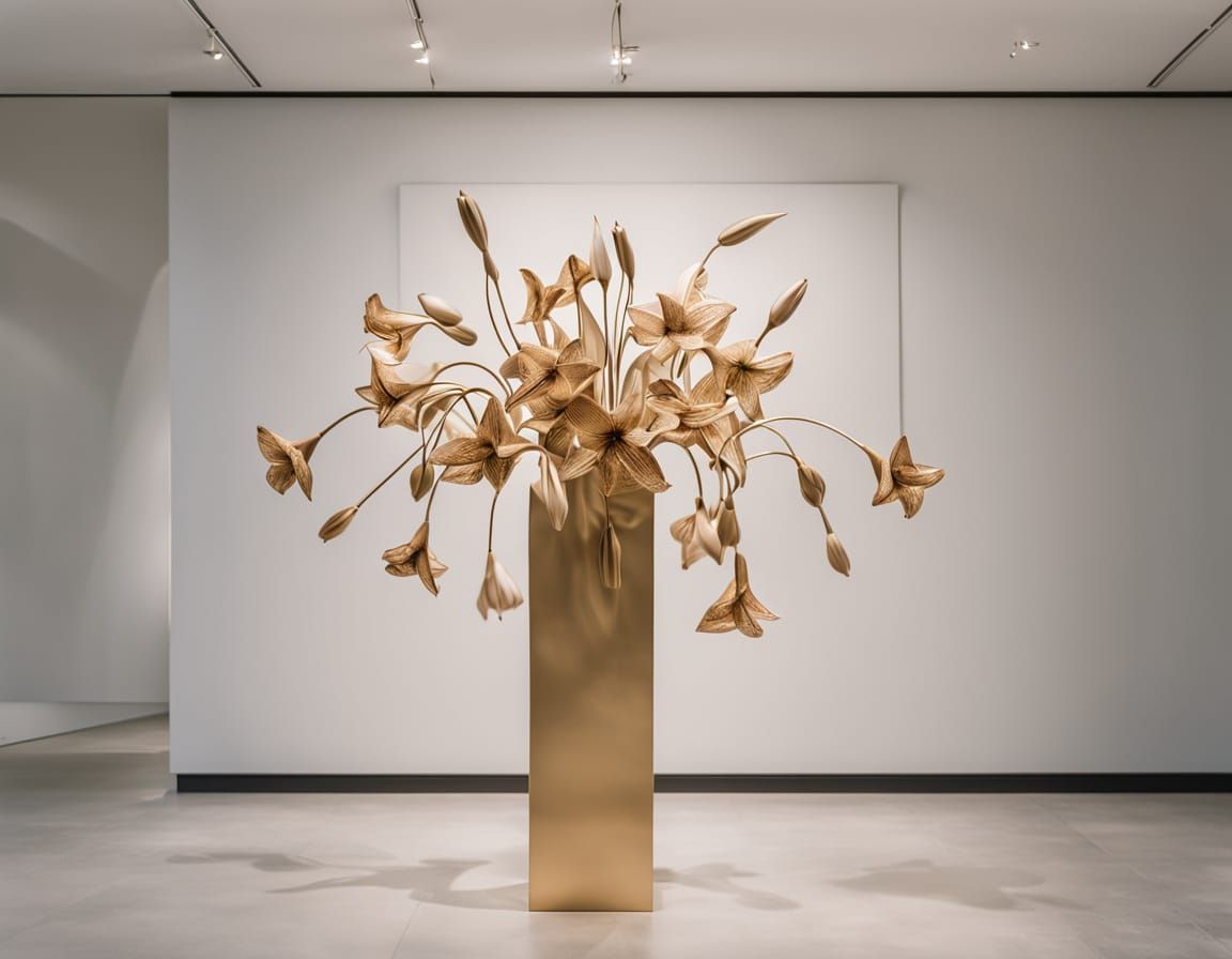 Golden Lilies Sculpture at MoMA in Modern Art Style